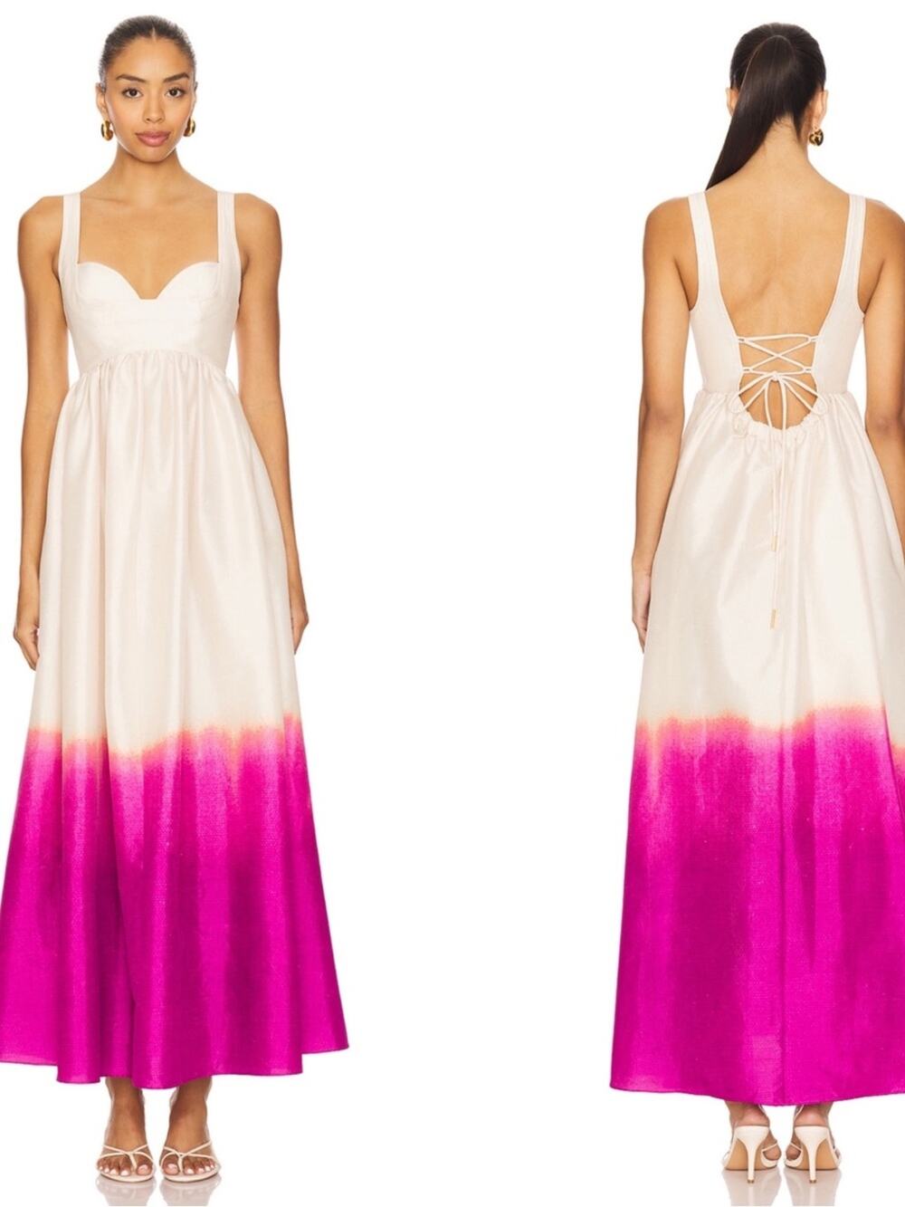ACLER Redin Lace Back Bustier Ombre Violet Landscape Maxi Dress Size 4